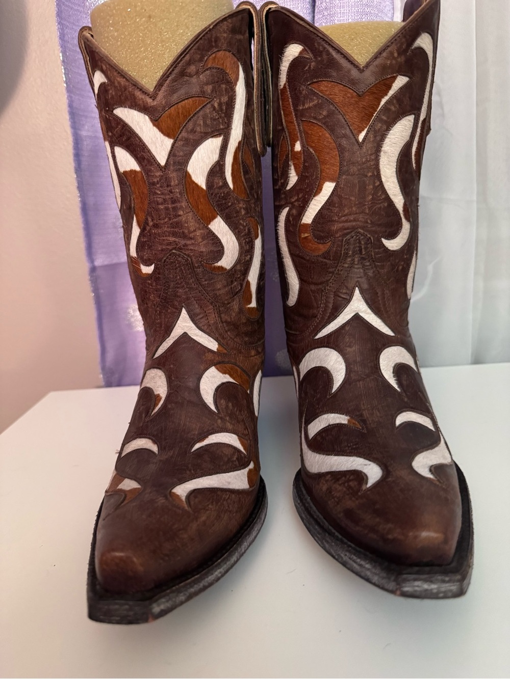 Old Gringo Brown and White Leather Heeled Cowboy Boots